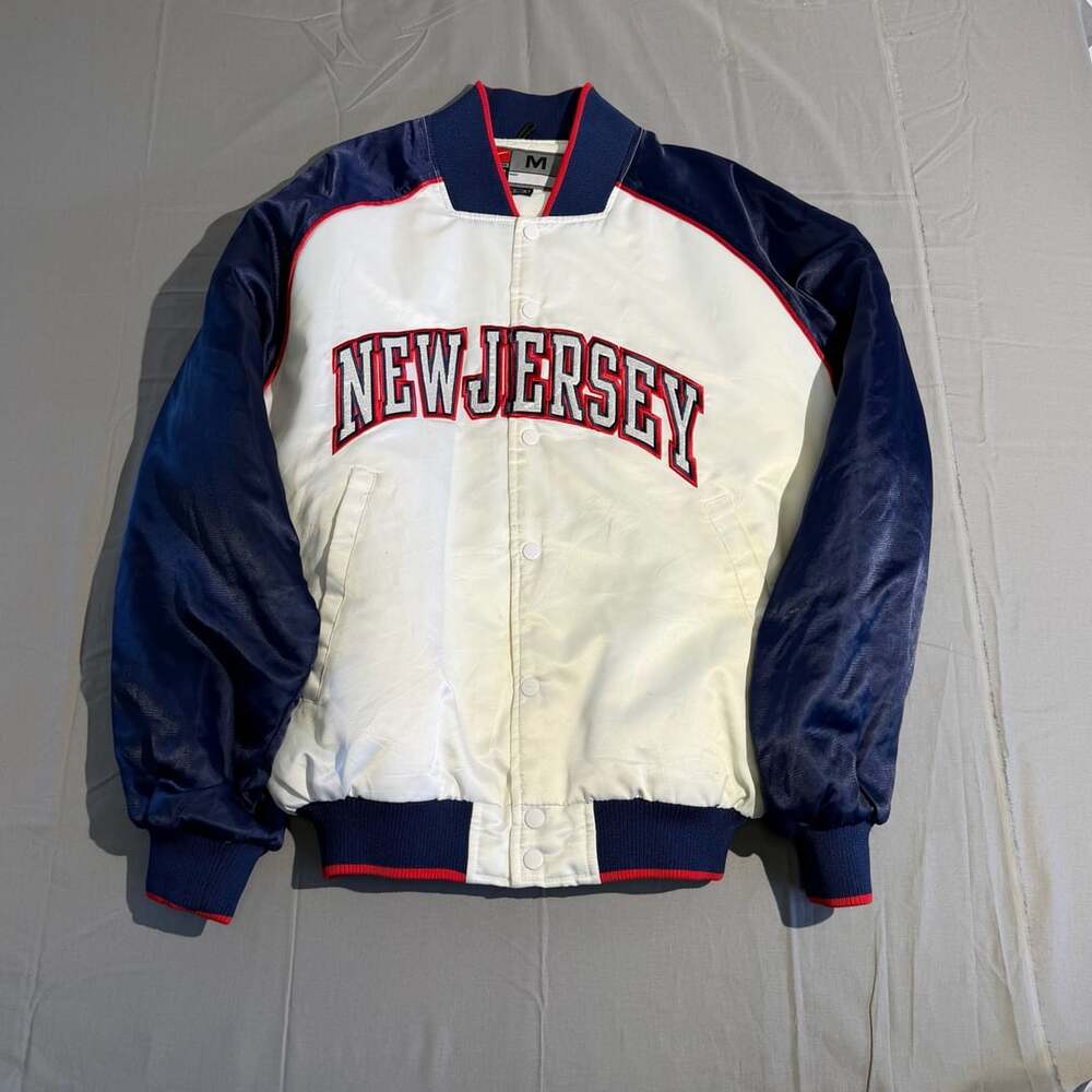 Nike New Jersey Nets Satin Varsity Jacket Size M Vintage NBA Bomber